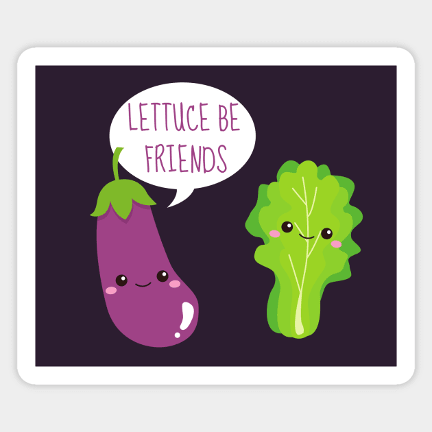 Lettuce Be Friends Funny Eggplant and Lettuce Sticker by DesignArchitect